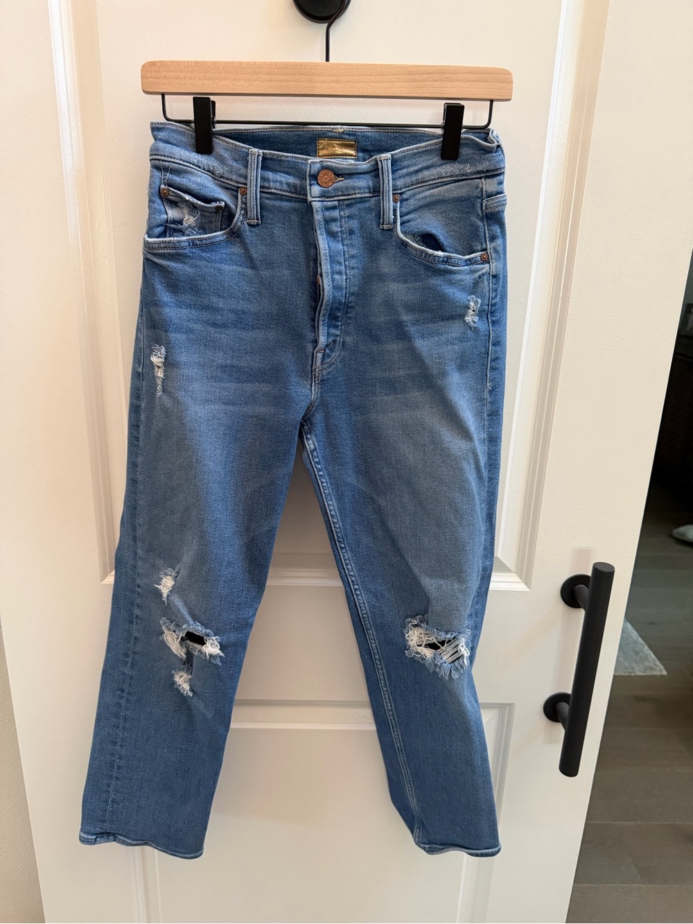 MOTHER Light Blue Distressed Boyfriend Jeans